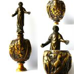 Religieus bronzen flesje met beeldje / wierookflesje flacon, Antiek en Kunst, Antiek | Religie, Ophalen of Verzenden