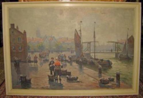 ==de vismarkt==Oskar Koch 1886-1914==doek 80 x 120 cm==, Antiek en Kunst, Kunst | Schilderijen | Klassiek, Ophalen
