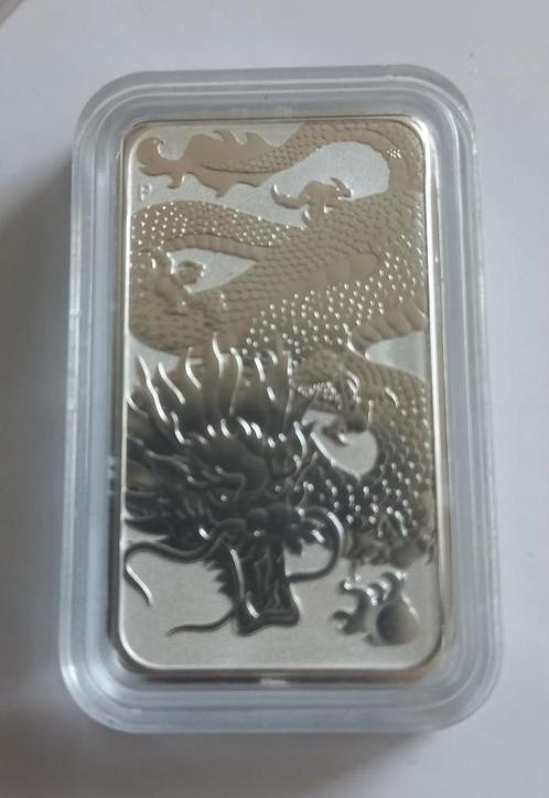 Australië 1 OZ zilverbaar rectangular dragon 2022, Postzegels en Munten, Edelmetalen en Baren, Zilver, Ophalen of Verzenden
