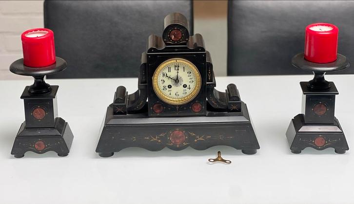 Schoorsteenpendule met 2 Kandelaren, Antiek en Kunst, Antiek | Klokken, Ophalen