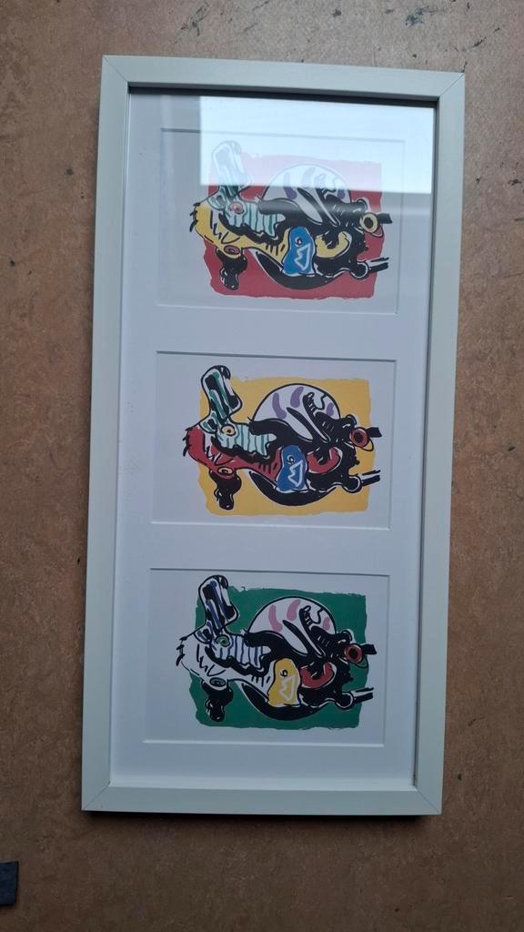 Peter Diem Drieluik kunstwerkjes inclusief lijst, Antiek en Kunst, Kunst | Etsen en Gravures, Ophalen of Verzenden