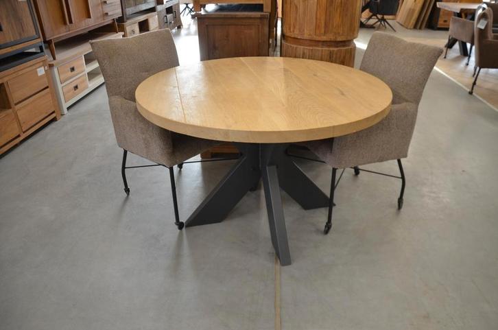 Ronde eiken tafel met metalen spinpoot 120 cm, Huis en Inrichting, Tafels | Eettafels, Nieuw, 100 tot 150 cm, 100 tot 150 cm, Vier personen