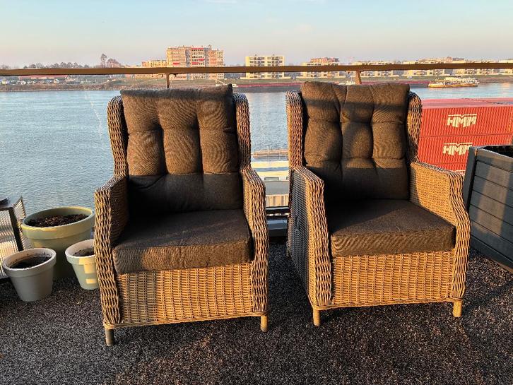 Luxe tuinstoelen met hocker, Tuin en Terras, Tuinstoelen, Zo goed als nieuw, Wicker, Verstelbaar, Ophalen