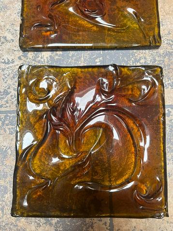 2 vintage Christal Val St Lambairs glas tegels/wanddecoratie beschikbaar voor biedingen
