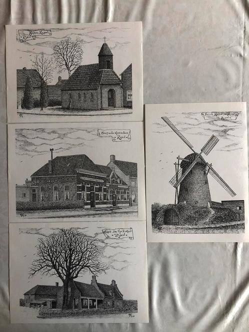 4 pentekeningen van historische punten "Rijen" uit 1978, Antiek en Kunst, Kunst | Tekeningen en Foto's, Ophalen of Verzenden