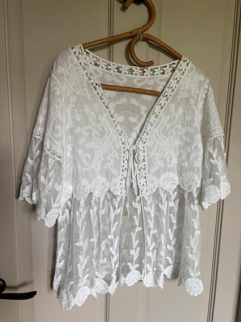 Leuke Ibiza / Boho / festival top! Kant, 100% katoen!, Kleding | Dames, Tops, Zo goed als nieuw, Wit, Korte mouw, Ophalen of Verzenden