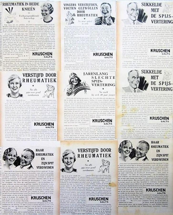 46 vintage advertenties reclames Kruschen salts 1935-38 zout, Verzamelen, Merken en Reclamevoorwerpen, Gebruikt, Overige typen