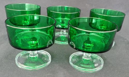 Vintage groene dessertglazen – set van 5, Verzamelen, Retro, Huis en Inrichting, Ophalen of Verzenden