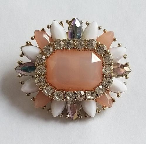 Vintage ovale oranje witte strass broche, Sieraden, Tassen en Uiterlijk, Broches, Gebruikt, Overige materialen, Goud, 4 tot 7 cm