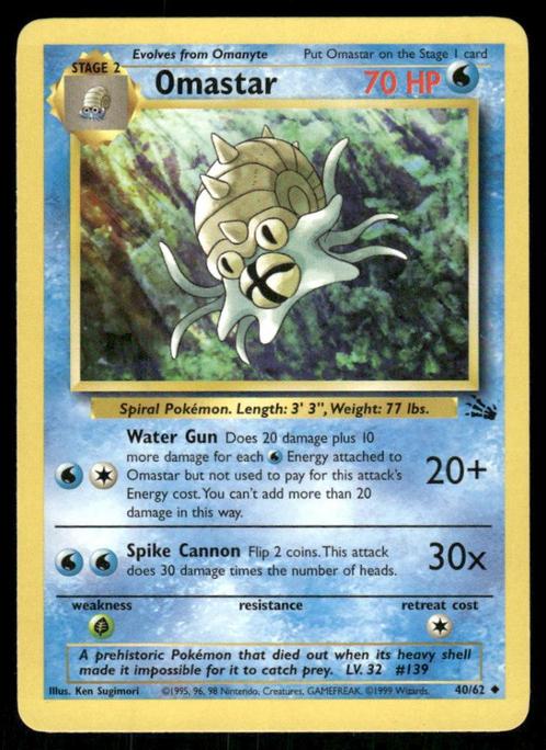 Omastar 40/62 - Fossil, Hobby en Vrije tijd, Verzamelkaartspellen | Pokémon, Gebruikt, Losse kaart, Verzenden