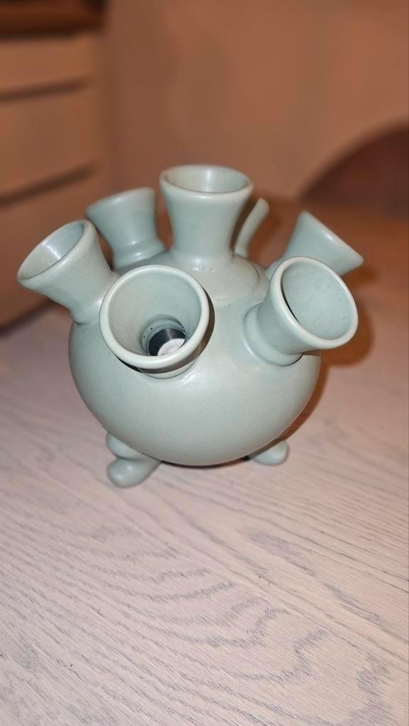 Vintage Delfts Blauw Tulpenvaas - Groen - 17 cm, Huis en Inrichting, Woonaccessoires | Kandelaars en Kaarsen, Zo goed als nieuw