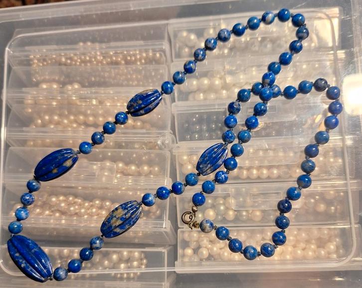 Blauwe Lapis Lazuli Ketting, Sieraden, Tassen en Uiterlijk, Kettingen, Zo goed als nieuw, Steen of Mineraal, Blauw, Ophalen of Verzenden