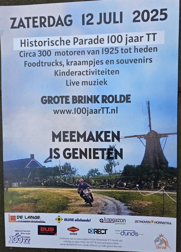 Poster 100 jaar tt assen in rolde, Ophalen of Verzenden, Nieuw, Motoren
