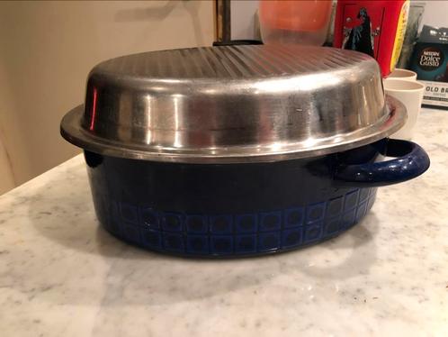 Vintage Silit Emaille Braadpan / Ovenschaal Blauw Patroon, Huis en Inrichting, Keuken | Potten en Pannen, Gebruikt, Koekenpan of Braadpan