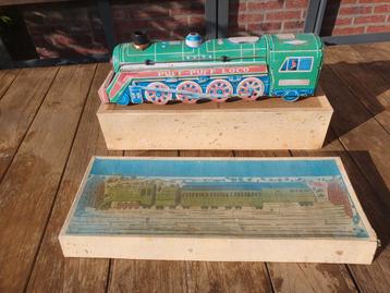 Vintage tinplate trein "Puff Puff Loco" met ovp beschikbaar voor biedingen