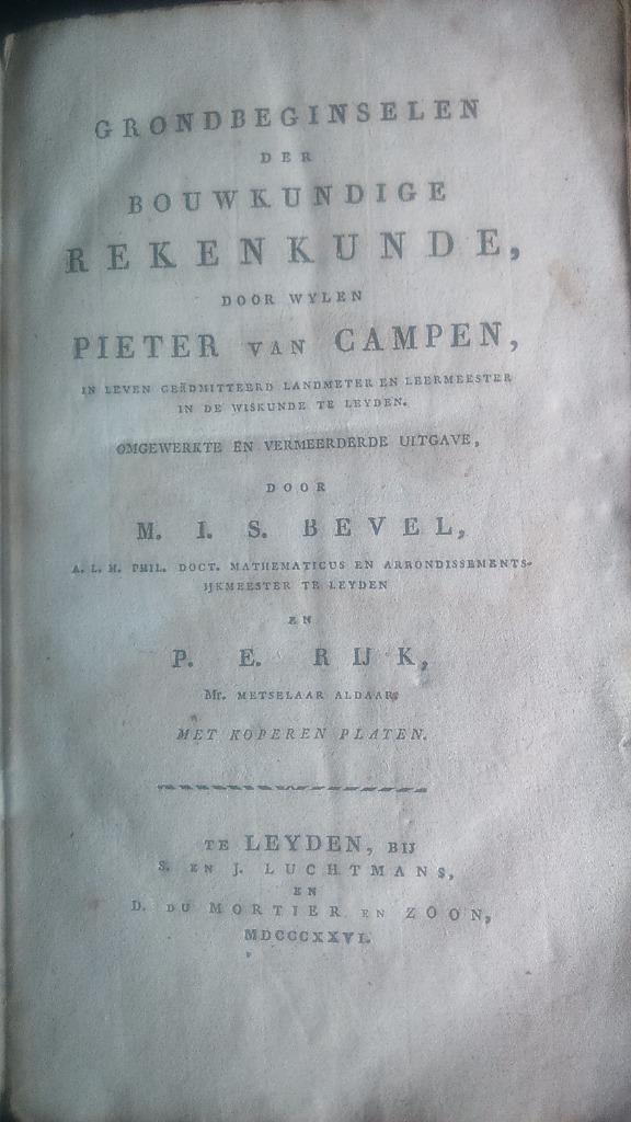 boek P. v. Campen, Grondbeg. der bouwk. rekenkunde 1826, Antiek en Kunst, Antiek | Boeken en Bijbels, Ophalen of Verzenden