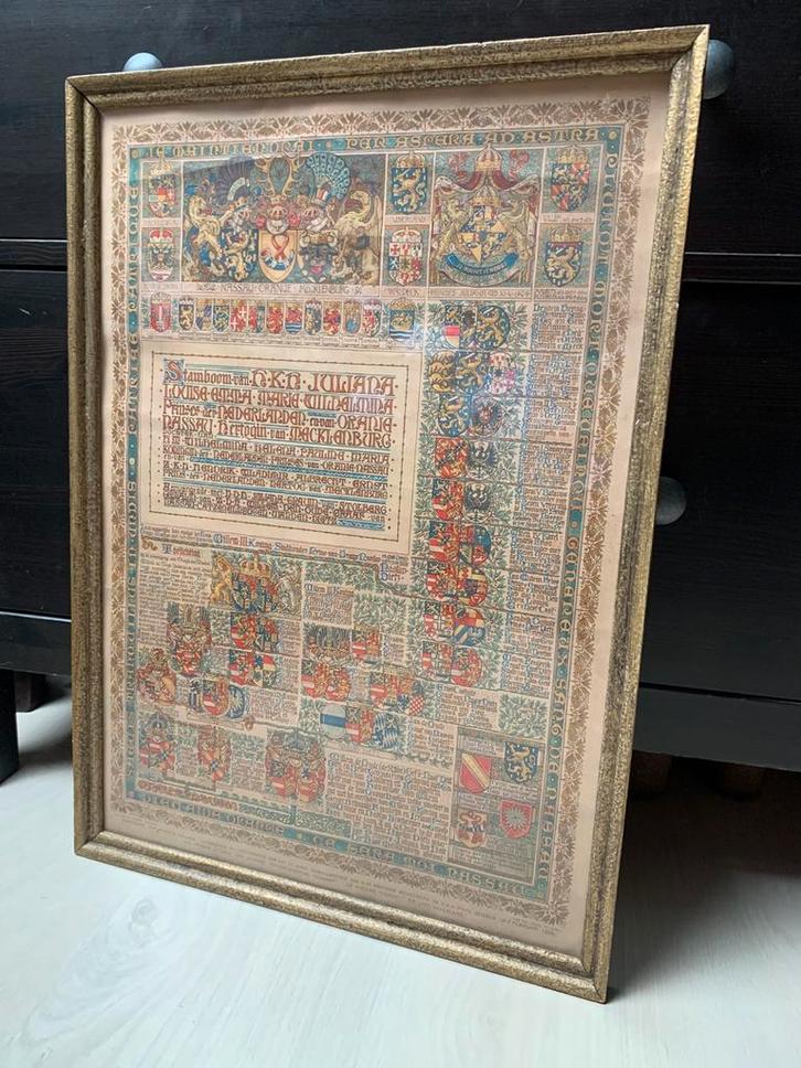 Antieke prent stamboom prinses Juliana 1926, Antiek en Kunst, Kunst | Overige Kunst, Ophalen