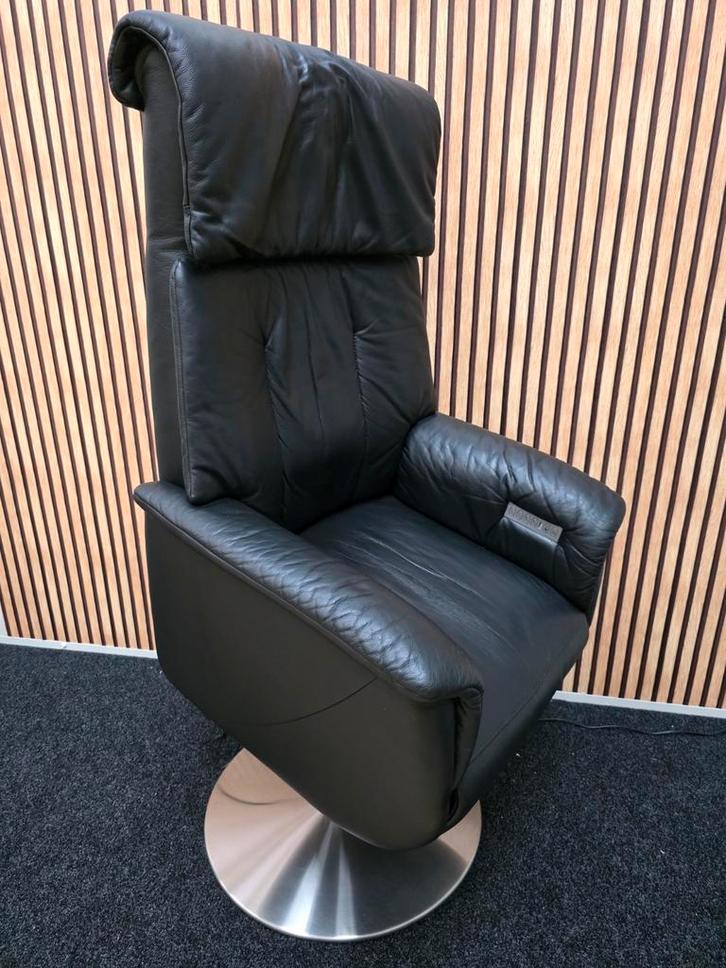 Accu sta-op stoel relax fauteuil zwart leer XL, Huis en Inrichting, Fauteuils, Zo goed als nieuw, Leer, 50 tot 75 cm, Minder dan 75 cm