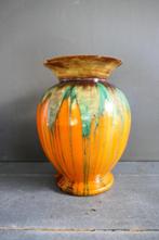 Art Deco aparte glazen vaas oranje bruin groen, Antiek en Kunst, Antiek | Vazen, Verzenden