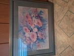 Aquarel bloemen groene lijst en paspatout 100x 80, Huis en Inrichting, Woonaccessoires | Schilderijen, Tekeningen en Foto's, Ophalen