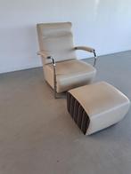 1 Leolux Scylla Fauteuil Hoog + Voetenbank Wit Leer - Chroom, Huis en Inrichting, Fauteuils, Metaal, 75 tot 100 cm, Ophalen of Verzenden