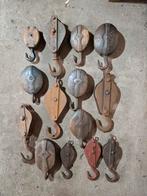 Oude antiek vintage katrol hijsblok houten metalen botter, Antiek en Kunst, Antiek | Gereedschap en Instrumenten, Ophalen of Verzenden