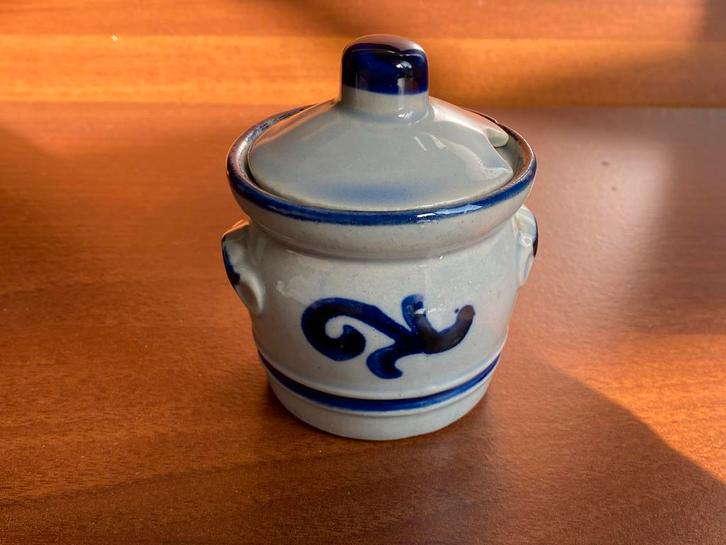 Keuls aardewerk mosterdpotjemet Deksel Blauw Decor, Antiek en Kunst, Antiek | Keramiek en Aardewerk, Ophalen of Verzenden