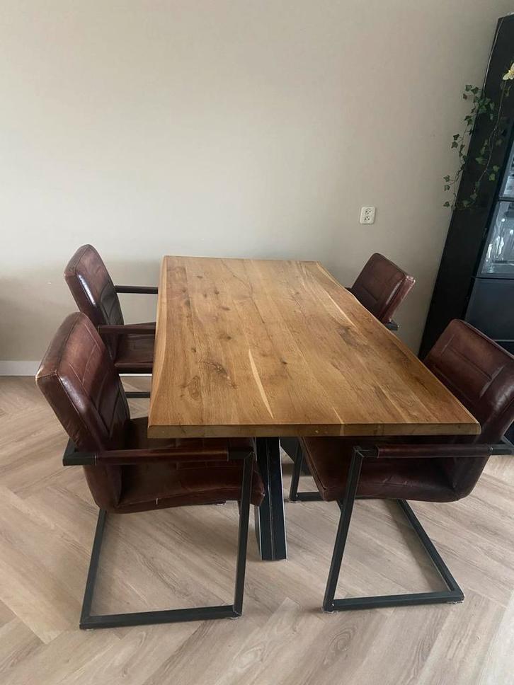 Te koop: prachtige lederen stoelen, Huis en Inrichting, Tafels | Eettafels, Gebruikt, 50 tot 100 cm, 150 tot 200 cm, Vier personen