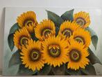 Hand geschilderd zonnebloemen  schilderij, Ophalen, 125 cm of meer, Zo goed als nieuw, Schilderij