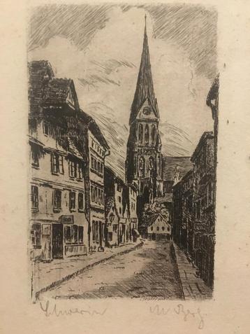 Antieke ets - gravure Schwerin met de Dom Duitsland beschikbaar voor biedingen