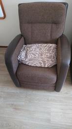 Bruine fauteuil met lederen details, Stof, Gebruikt, 75 tot 100 cm, Ophalen of Verzenden