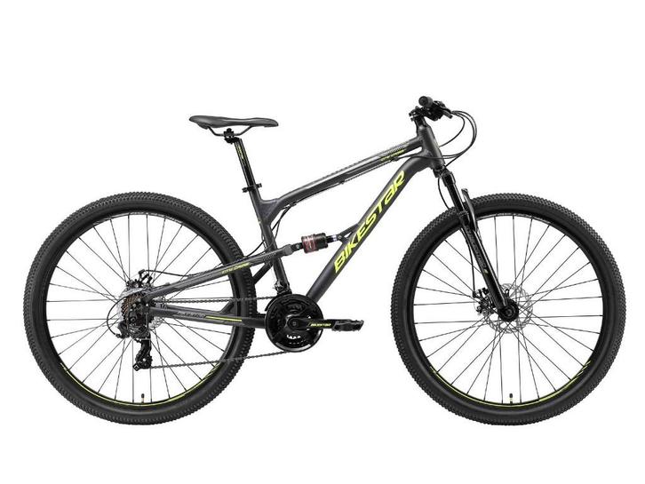 Bikestar Fully MTB Alu 29 Inch 21 Speed zwart/groen TK, Fietsen en Brommers, Fietsen | Mountainbikes en ATB, Zo goed als nieuw