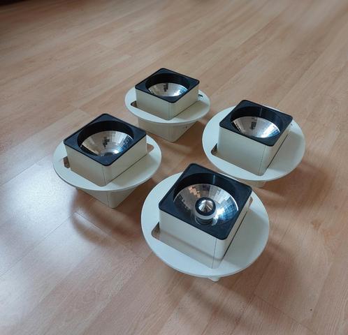 Plafondlampen 4 inbouw wit spiegelkoplampen Vintage Retro, Huis en Inrichting, Lampen | Plafondlampen, Zo goed als nieuw, Glas