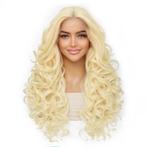 Luxe lace front pruik lang krullend haar lichtblon, Sieraden, Tassen en Uiterlijk, Uiterlijk | Haarverzorging, Verzenden, Nieuw
