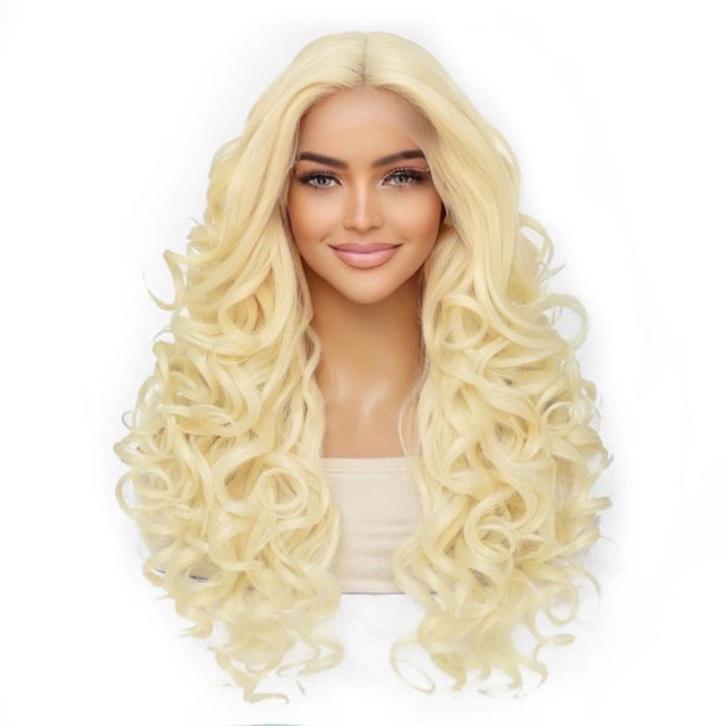 Luxe lace front pruik lang krullend haar lichtblon, Sieraden, Tassen en Uiterlijk, Uiterlijk | Haarverzorging, Nieuw, Pruik of Haarverlenging