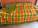 Vintage / retro dralon deken 2 faces: geruit / effen 🧡💚, Ophalen of Verzenden, Gebruikt, Eenpersoons, Deken of Dekbed