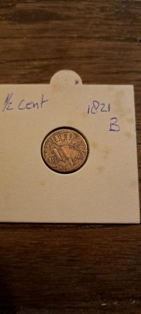 Halve cent 1821 B UITERST ZELDZAAM, Postzegels en Munten, Munten | Nederland, Losse munt, 1 cent, Koning Willem I, Ophalen