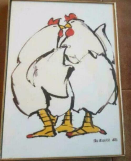 Zeefdruk 2 kippen Ellen MEUWESE 2000, Antiek en Kunst, Kunst | Litho's en Zeefdrukken, Ophalen