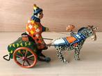 Vintage Opwind Circus Clown Kar met Ezel Blik 1960, Verzamelen, Ophalen of Verzenden, Gebruikt