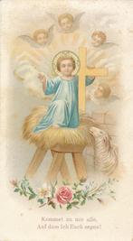 Prachtige oude prent Kind Jezus Engeltjes schaap en kruis, Ophalen of Verzenden, Zo goed als nieuw, Kaart of Prent, Christendom | Katholiek