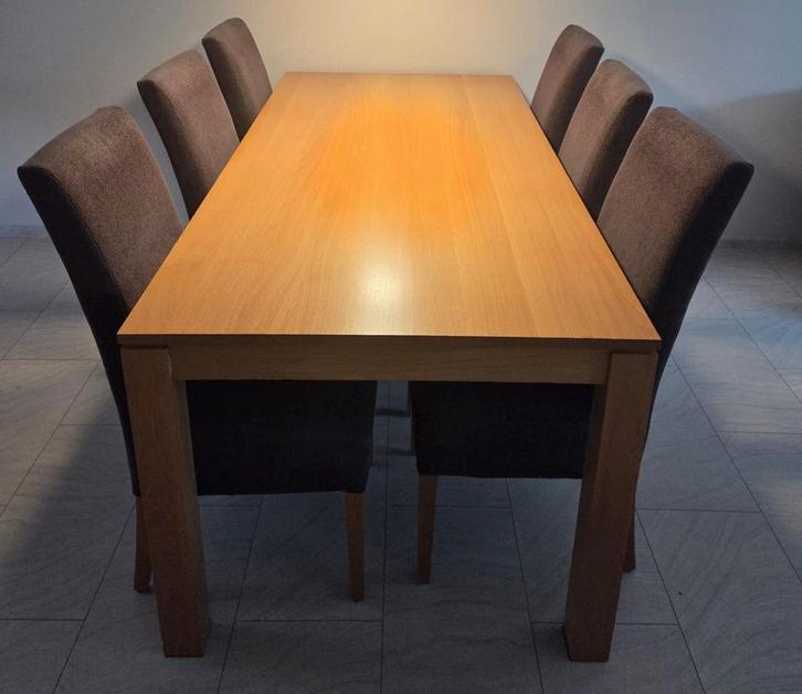 Licht eiken eethoek met bruine stoelen, Huis en Inrichting, Complete eetkamers, Gebruikt, 4 tot 6 stoelen, Ophalen