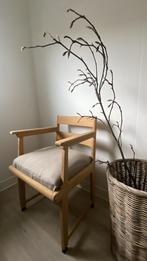 Deense design stoel met linnen, Huis en Inrichting, Stoelen, Ophalen, Gebruikt, Bruin, Eén