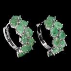 oorbellen 925 zilver 14 k wit goud verguld met Smaragd, Nieuw, Ophalen of Verzenden, Met edelsteen, Knopjes of Stekers