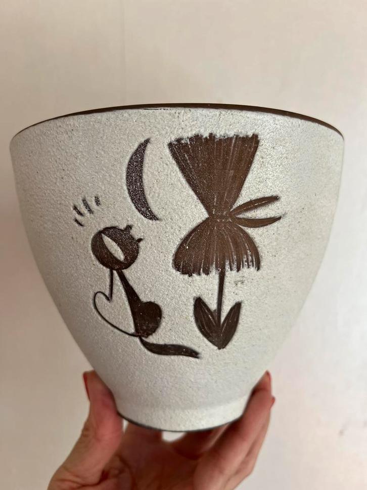 Vintage Groot Boonstra-Gubbels Bloempot Poes Kat Maan Ø17, Antiek en Kunst, Antiek | Keramiek en Aardewerk, Ophalen of Verzenden