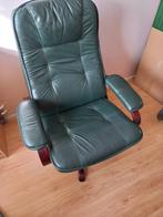 Mooie lederen comfortabele zitfauteuil groen, Ophalen, Gebruikt, Minder dan 75 cm, Hout