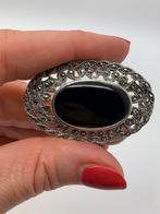 T634 Prachtige zilveren broche onyx markasiet, Sieraden, Tassen en Uiterlijk, Ophalen of Verzenden, Zilver, Broche, Met edelsteen