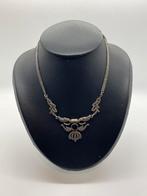 C476 Prachtige vintage zilveren ketting onyx markasiet, Ophalen of Verzenden, Zo goed als nieuw, X, Met edelsteen