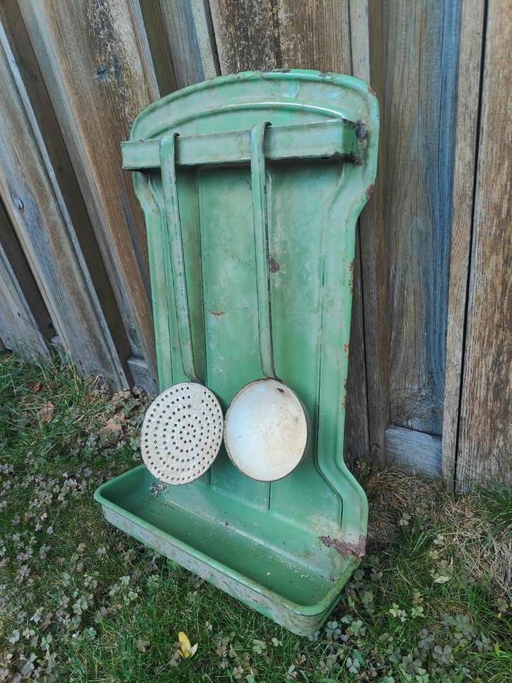 Vintage Emaille Keukengerei Houder met Lepels, Antiek en Kunst, Antiek | Keukenbenodigdheden, Ophalen of Verzenden