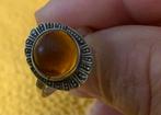 Antieke zilveren ring met barnsteen ( handgemaakt), Ophalen of Verzenden, Zilver, Ring