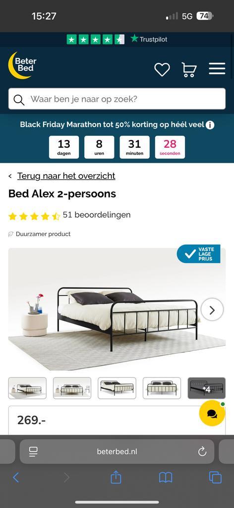 Bed Alex donkerbruin 180x200, Huis en Inrichting, Slaapkamer | Bedden, Zo goed als nieuw, Tweepersoons, 180 cm, 200 cm, Metaal